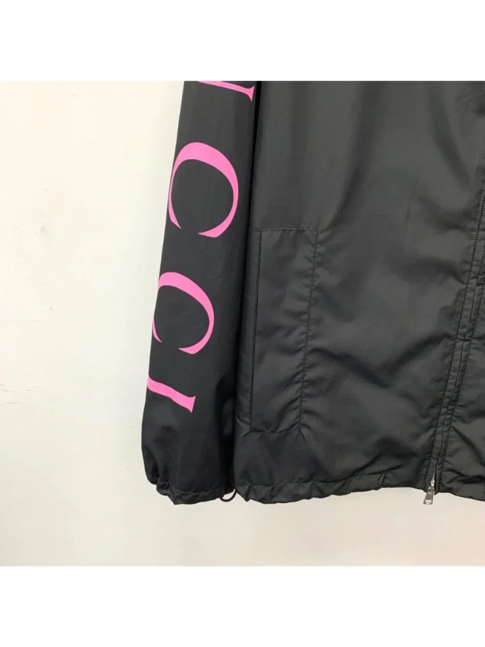 Gucci Black Logo Print Hooded Zip Jacket